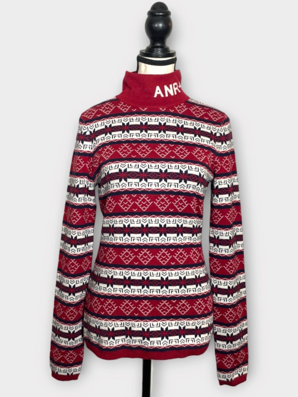 Alp N Rock ANR+ Alvina Mock Neck Sweater Womens M Red Navy Ski Nordic
